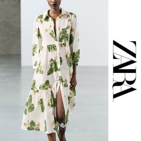 자라 ZARA 여성 긴팔 원피스 ZW 컬렉션 플로랄 프린트 코튼 드레스