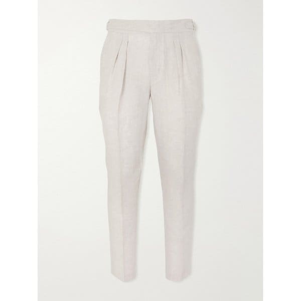 미스터 피 스티브 테이퍼드 플리츠 헤링본 리넨 팬츠 46376663163027162