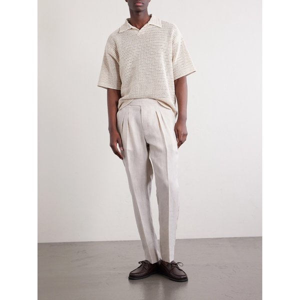 미스터 피 스티브 테이퍼드 플리츠 헤링본 리넨 팬츠 46376663163027162
