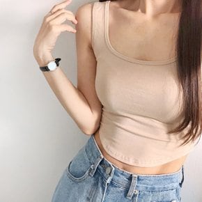 쫀쫀탱글 베이직 라운딩 슬림 크롭 나시 티셔츠