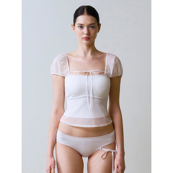 리본 시스루 퍼프 하프탑 비키니브라 (White)