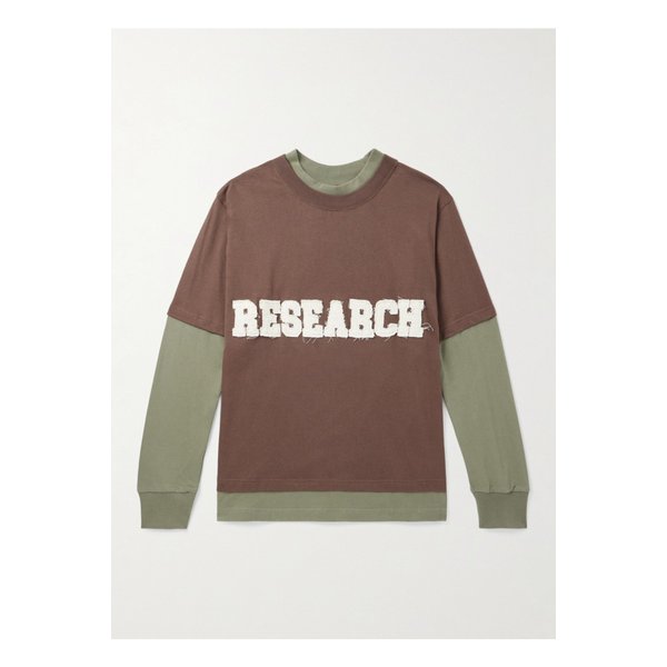 카틱 리서치 리서치 로고 아플리케 레이어드 코튼 저지 티셔츠 브라운 46376663162897238