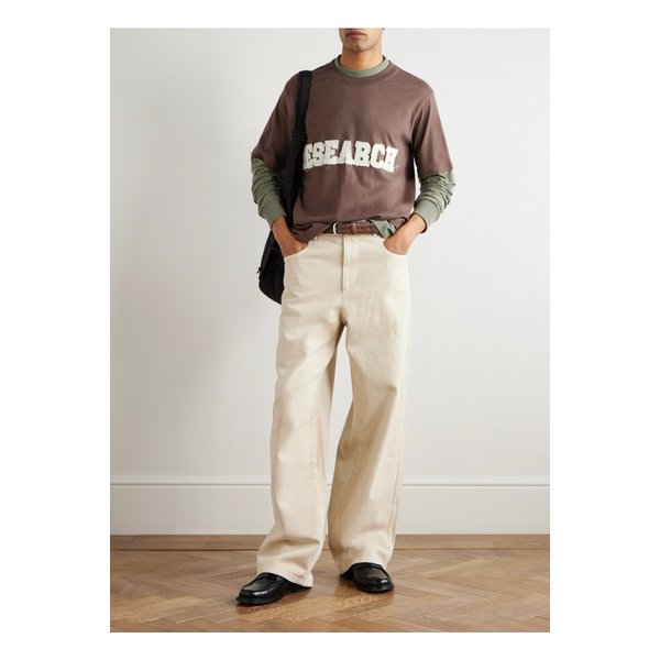 카틱 리서치 리서치 로고 아플리케 레이어드 코튼 저지 티셔츠 브라운 46376663162897238