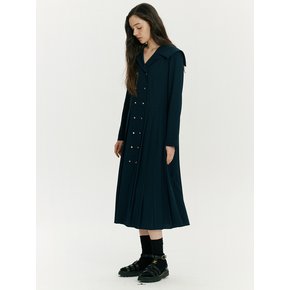 Double button pleated dress - Navy