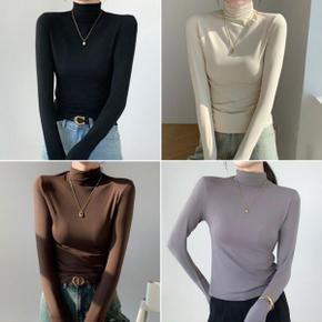 /블카마켓 올드머니룩 반폴라 긴팔 티 슬림핏 여성 터틀넥 이너