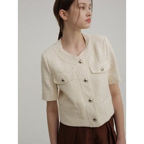 COLLARLESS TWEED JK (CREAM)