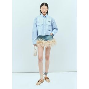 24 FW 미우미우 여성 깃털 트리밍 데님 미니스커트 miu0255015den 73649589