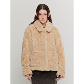 Spread Collar Shearling Jacket (Ivory)