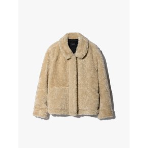 Spread Collar Shearling Jacket (Ivory)