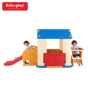 에듀플레이하우스4 블루 (놀이집+미끄럼틀+책상의자세트)