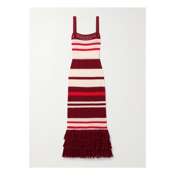 요한나오르티즈 엠베이드 프린지 크로셰 피마 코튼 맥시 드레스 버건디 1647597350985189