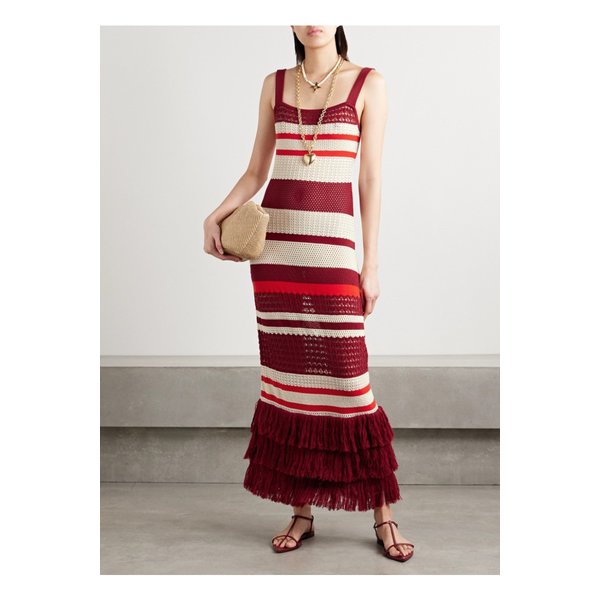 요한나오르티즈 엠베이드 프린지 크로셰 피마 코튼 맥시 드레스 버건디 1647597350985189
