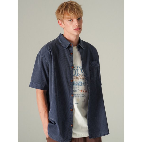 쿨 썸머 스트라이프 피그먼트 반팔셔츠 네이비 MJSS7787