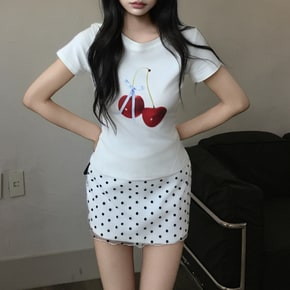 베이비 체리 리본 프린팅 슬림핏 반팔 티셔츠