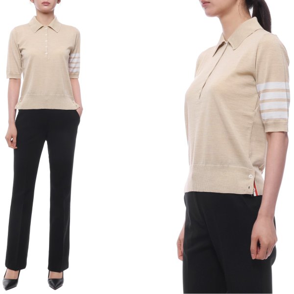 [부산점] 26SS 여성 사선 스트라이프 폴로 반팔니트 (FKP053A Y1014 260 26S)