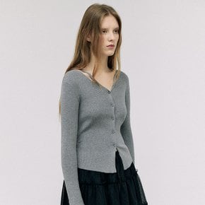 CUT OUT SLIM FIT KNIT CARDIGAN GRAY