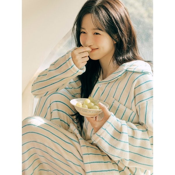 플러피 크리미 긴팔 커플 수면 잠옷 세트