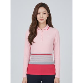 여성 스트라이프 골지 카라 티셔츠 AWTPM2281 403_P337053041