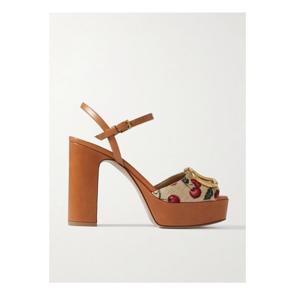 브이로고 장식 가죽 캔버스 자카드 샌들 115mm 브라운 1647597358530809