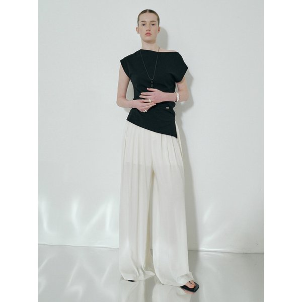 SHEER WIDE TUCKED PANTS_IVORY