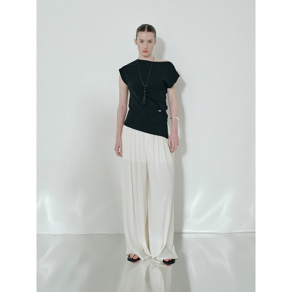 SHEER WIDE TUCKED PANTS_IVORY