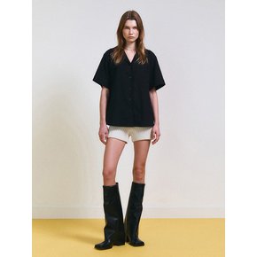 Back Cut-Out Linen Shirts (Black)