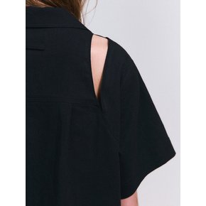 Back Cut-Out Linen Shirts (Black)