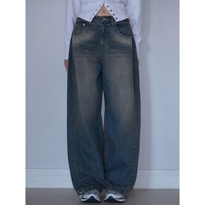 Side Tuck Wide Denim Pants [Brown Blue]