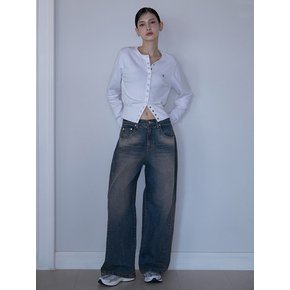 Side Tuck Wide Denim Pants [Brown Blue]