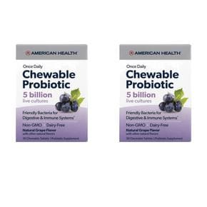 [해외직구] 아메리칸헬스 매일 씹어먹는 50억 유산균 포도맛 30츄어블 2팩 American Health American Health Once Daily Chewable Probiotic Na