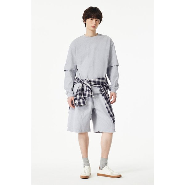 [MEN] 우븐 배색 레이어드 맨투맨 9155122565083