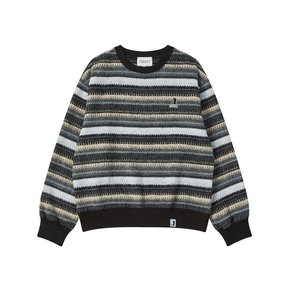 [ LESSER PANDA ] CROP KNIT STRIPE SWEATSHIRT [OVER-FIT] CHARCOAL