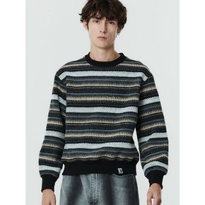 [ LESSER PANDA ] CROP KNIT STRIPE SWEATSHIRT [OVER-FIT] CHARCOAL