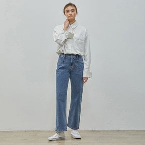 HIGH WAIST RUBBER BAND DENIM LONG PANTS BLUE