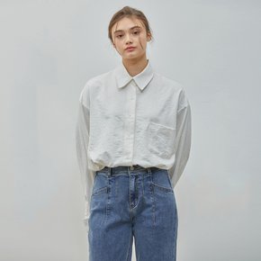 HIGH WAIST RUBBER BAND DENIM LONG PANTS BLUE