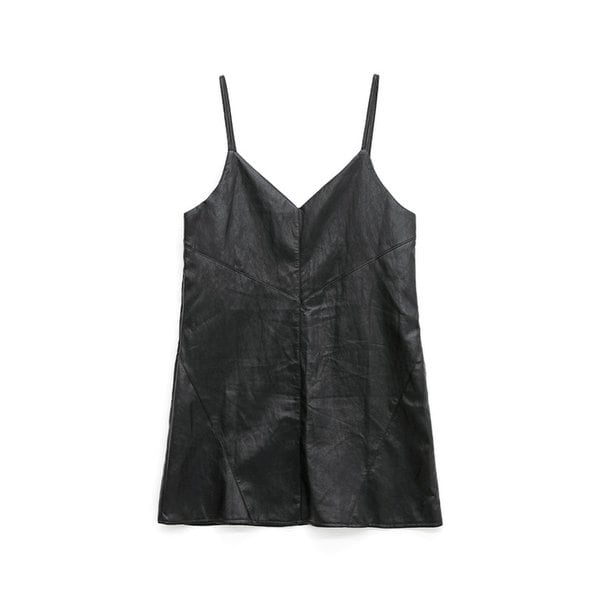 시크 무드 페이크 레더 V넥 슬립 원피스 (BLACK) (HBBOPA1)