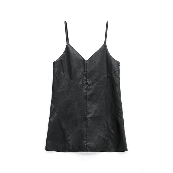 시크 무드 페이크 레더 V넥 슬립 원피스 (BLACK) (HBBOPA1)