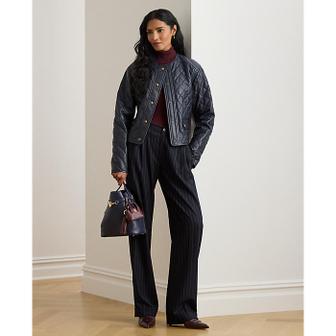 로렌 랄프 로렌 스트라이프 플리츠 울 블렌드 트윌 팬츠(WMLRPNTSBV20326410)