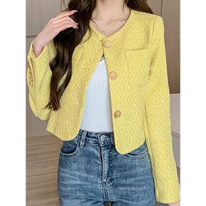 느윈 노카라 트위드 자켓_P386478275