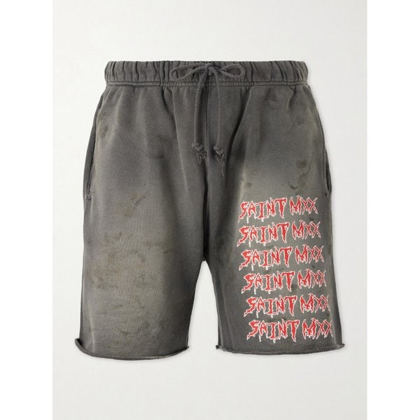 와이드 로고 프린트 디스트레스드 코튼 저지 드로우스트링 쇼츠 46376663162962414