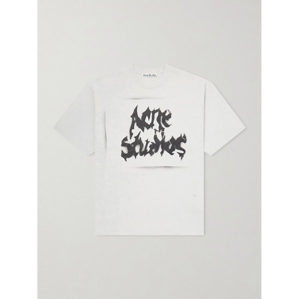 로고 프린트 디스트레스드 코튼 블렌드 저지 티셔츠 46376663163074541