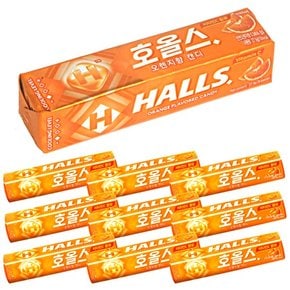 HALLS 호올스 스틱 멘톨 사탕 졸음방지 캔디 오렌지 10개