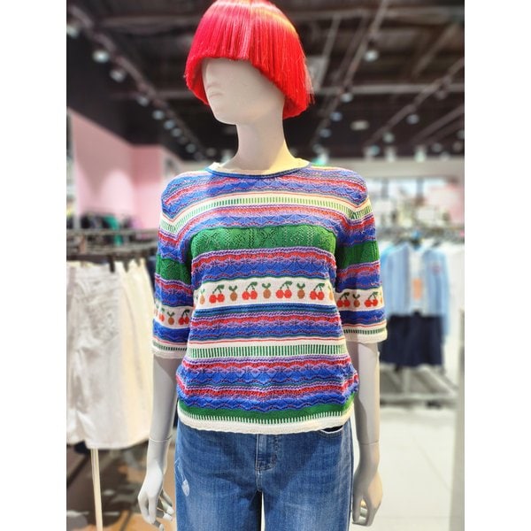 [부산점] 체리 크로셰 반팔 니트 BAKP55531BL