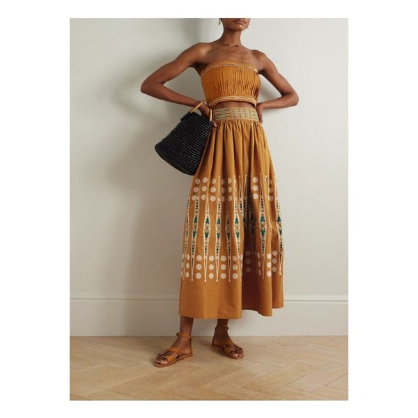 엠포리오 시레누세 플라비아 스트랩리스 크롭 자수 코튼 탑 오렌지 46376663162856204