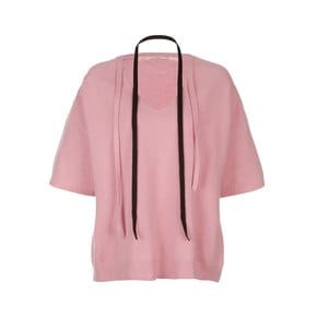 String Point V Neck Knit Top Pink