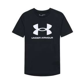 UA 스포츠스타일 로고 K 키즈 아동 주니어 반팔티 블랙 1363282-001