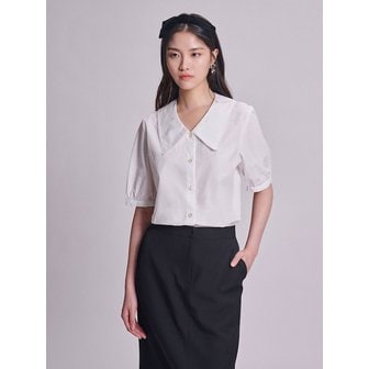 빈폴레이디스 [B. my] 코튼 빅 칼라 반소매 셔링 블라우스  화이트 (BF4865N011)