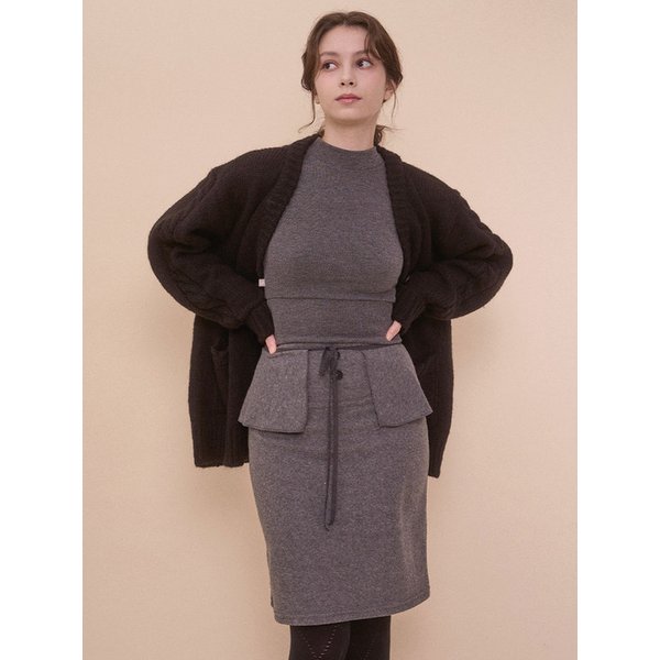 BOUCLE WRAP SKIRT-GRAY