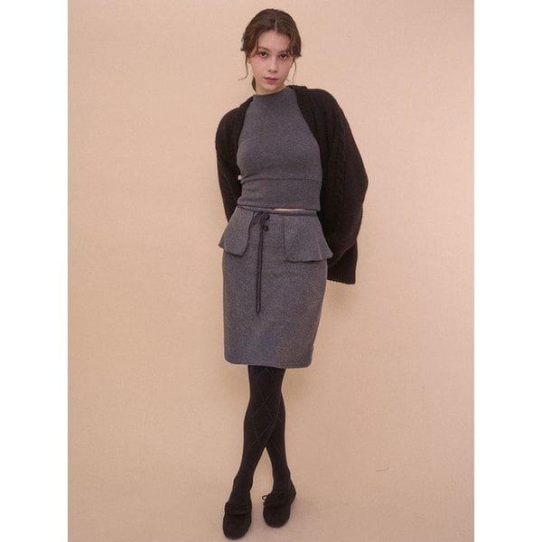 BOUCLE WRAP SKIRT-GRAY