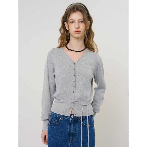 D Viscos Vneck String Cardigan_Gray